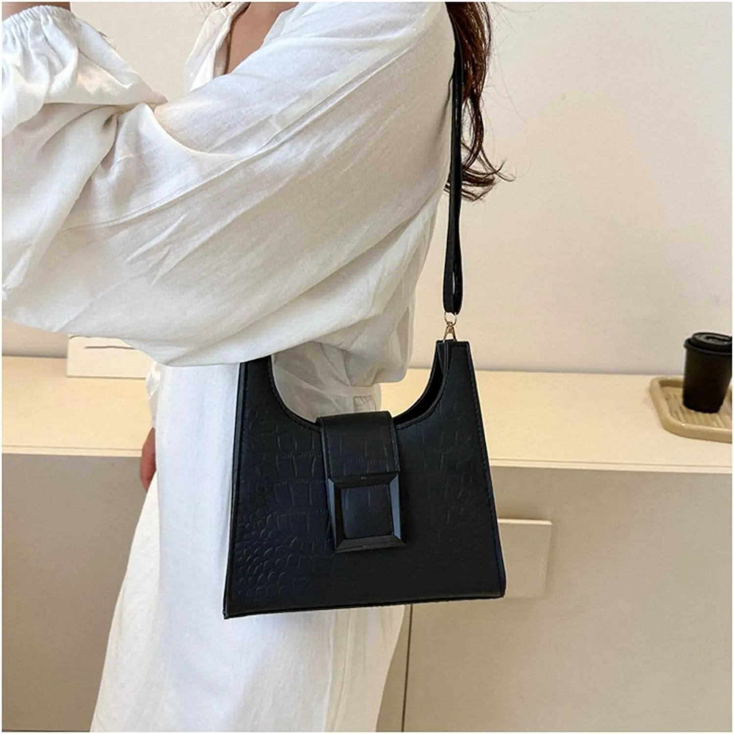 PU Leather Shoulder Bag Underarm Bag for Women Satchel Bag Cute Hobo Tote Handbag Clutch Purse (Khaki)
