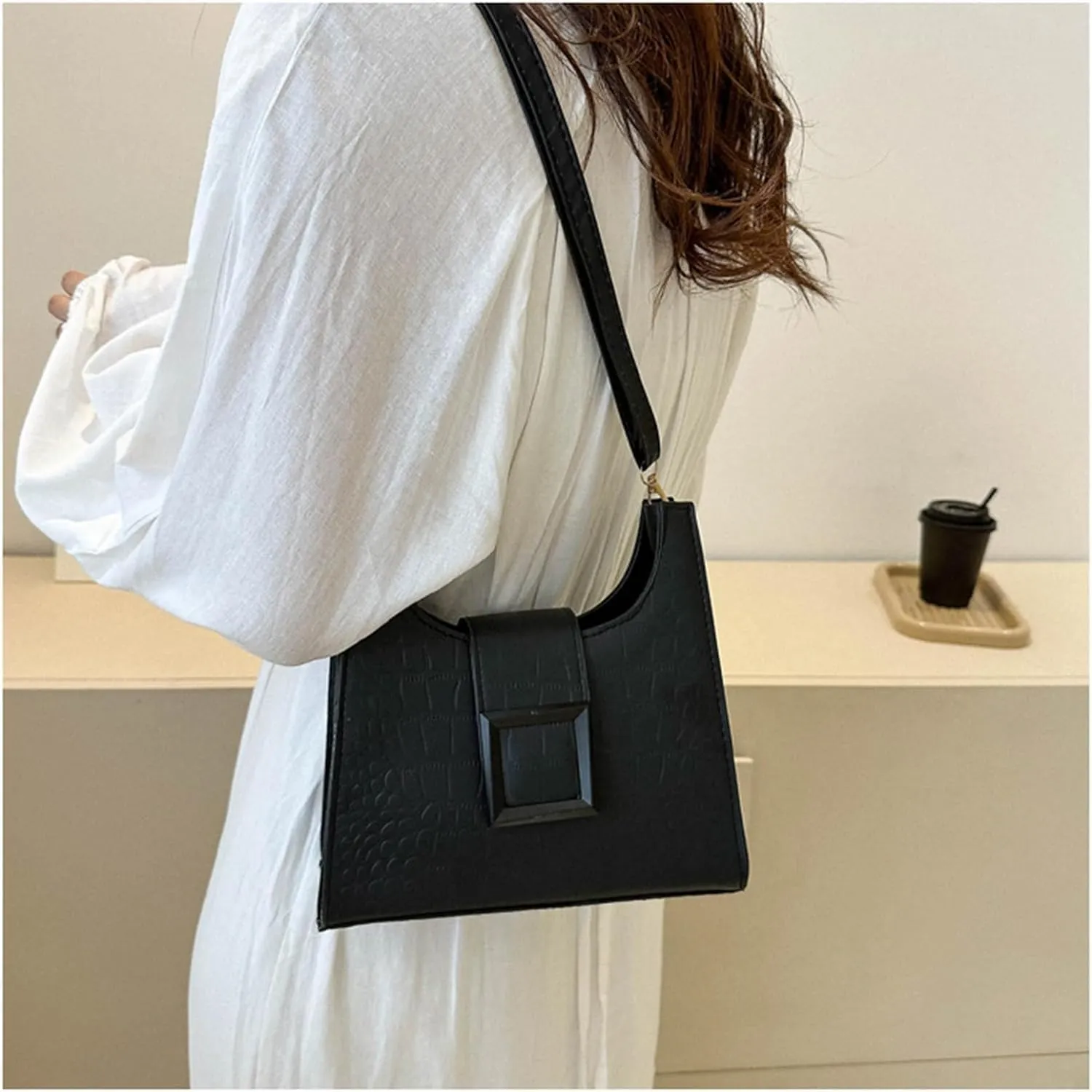PU Leather Shoulder Bag Underarm Bag for Women Satchel Bag Cute Hobo Tote Handbag Clutch Purse (Khaki)