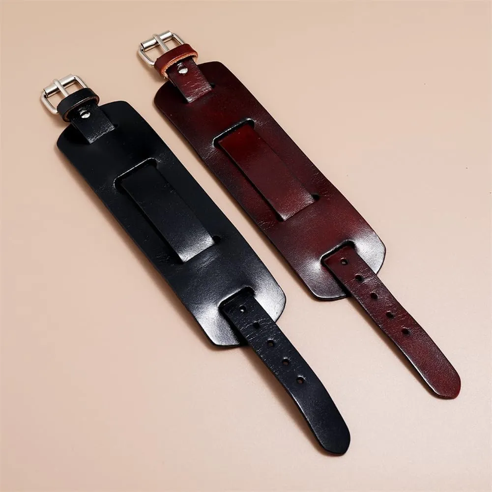 Punk Leather Bracelet for Men, Extra Wide Men's Leather Cuff Bracelet Adjustable Womens Leather Wirstbands for Rock Gothic Motorcycle Bike HipHop