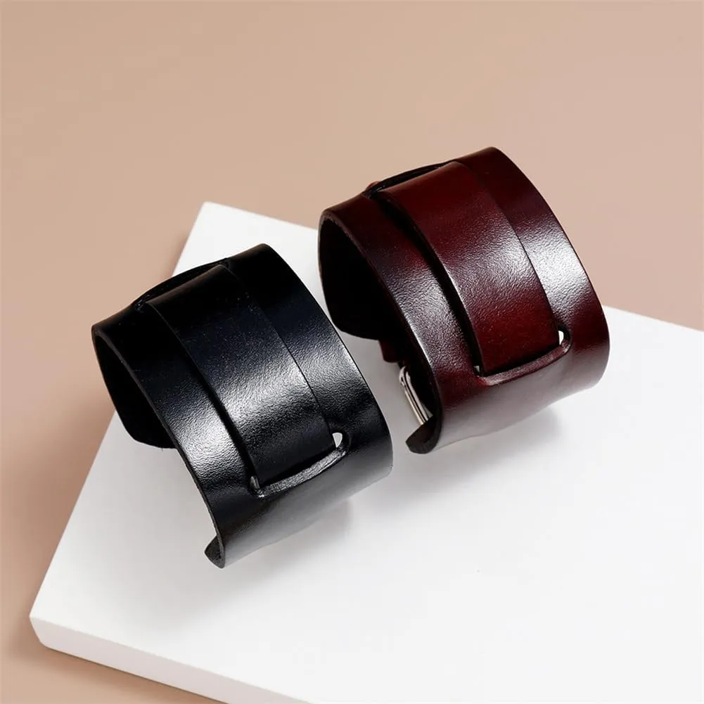 Punk Leather Bracelet for Men, Extra Wide Men's Leather Cuff Bracelet Adjustable Womens Leather Wirstbands for Rock Gothic Motorcycle Bike HipHop