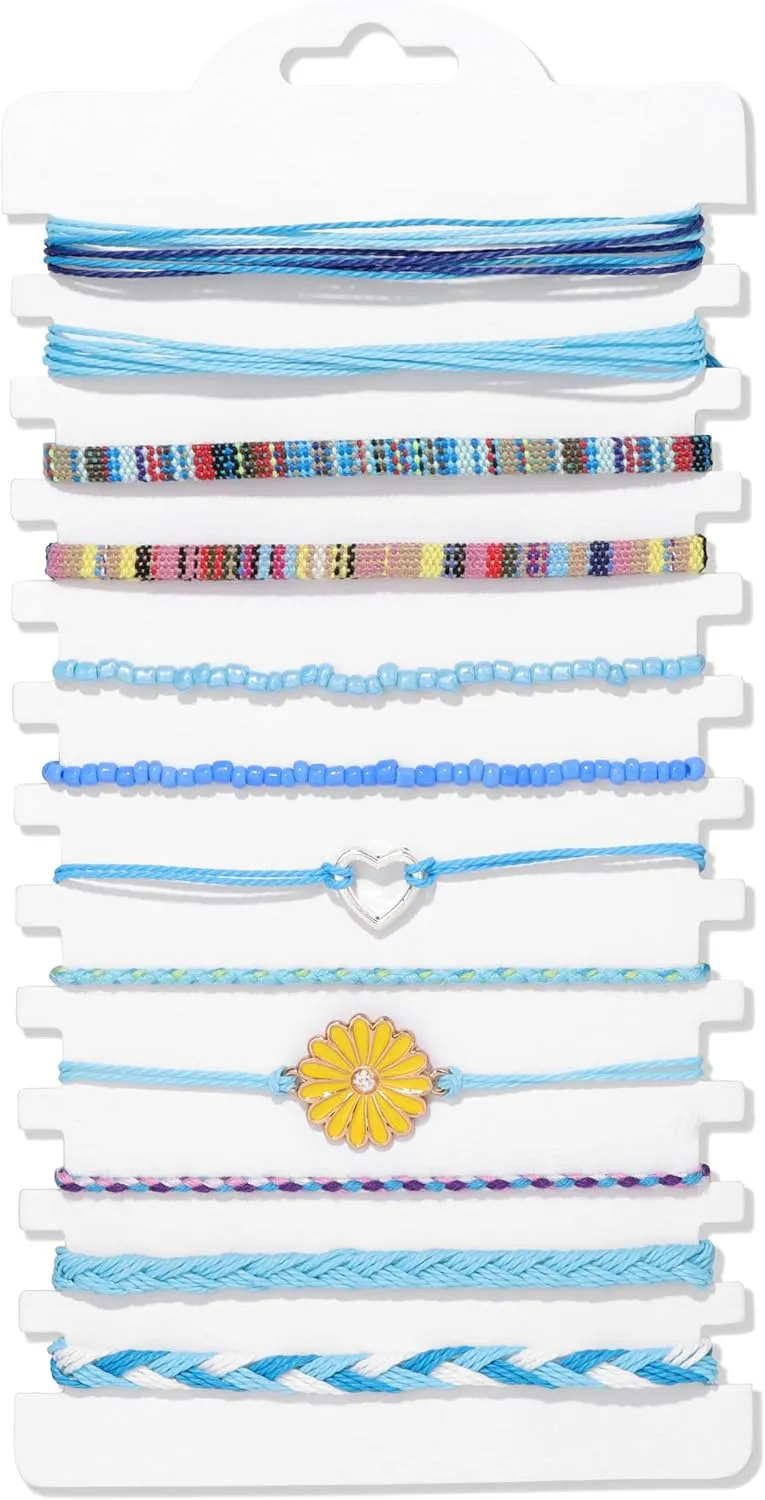 Raicegs 12PCS Summer String Bracelets for Teen Stuff Sunflower Friendship Bracelets Women Man Surfer Beach Bracelets Anklets Set Handmade Rope Clay Beaded Beach Jewelry for Women Man