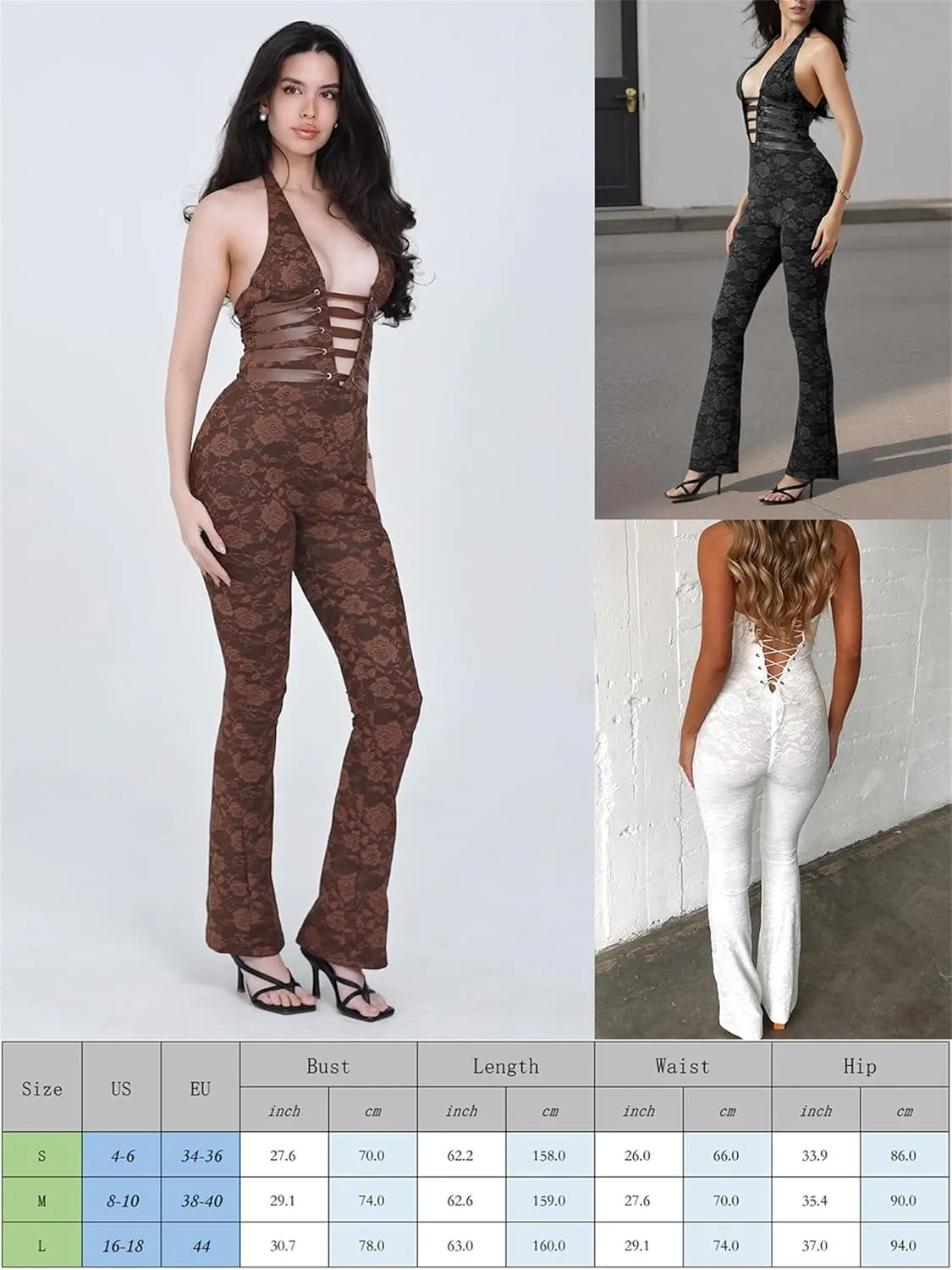 Raruxxin Women Sexy See Through Lace Jumpsuit Sleeveless Backless Cut Out Skinny Long Romper Sheer One Piece Outfit Clubwear