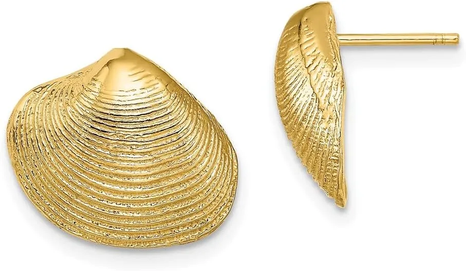 Real 10k Yellow Gold Clam Shell Post Studs Earrings
