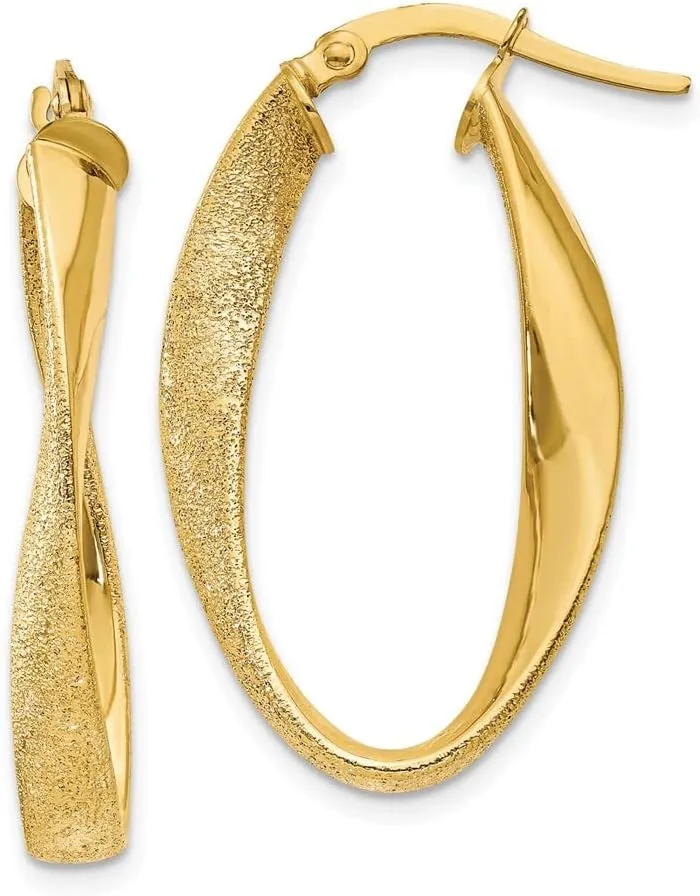 Real 14k Yellow Gold Oval Twist Tube Hoop Earrings - 10mm x 4mm