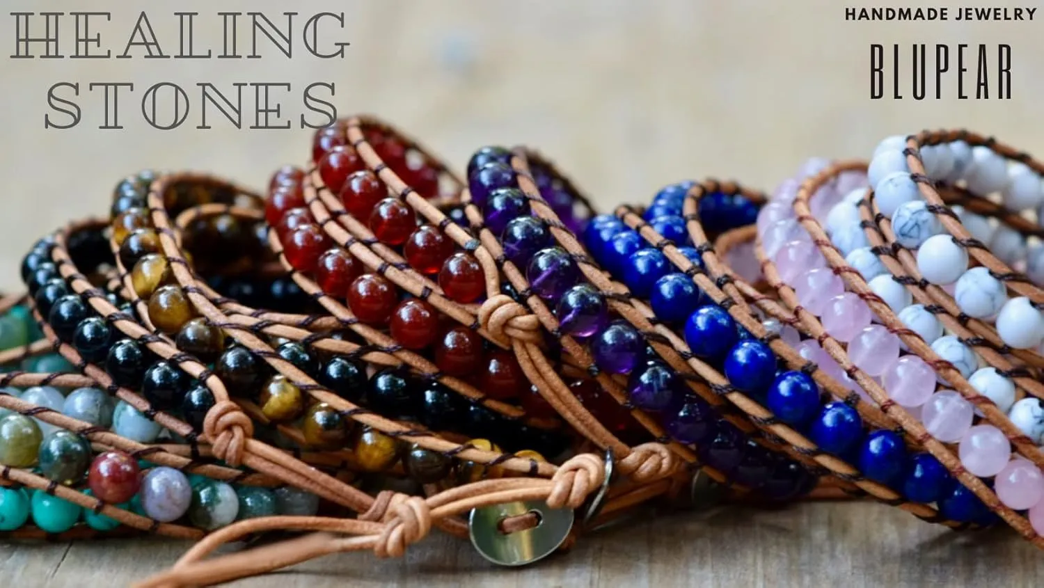 Real Stones Wrap Bracelet Handmade Woven Brown Leather Multilayer 6mm Beads Bangle Fashion Style