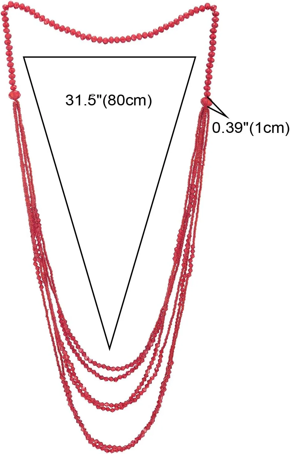 Red Beads Long Statement Necklace Multi-Strand Waterfall Chains with Crystal Beads Charms Pendant