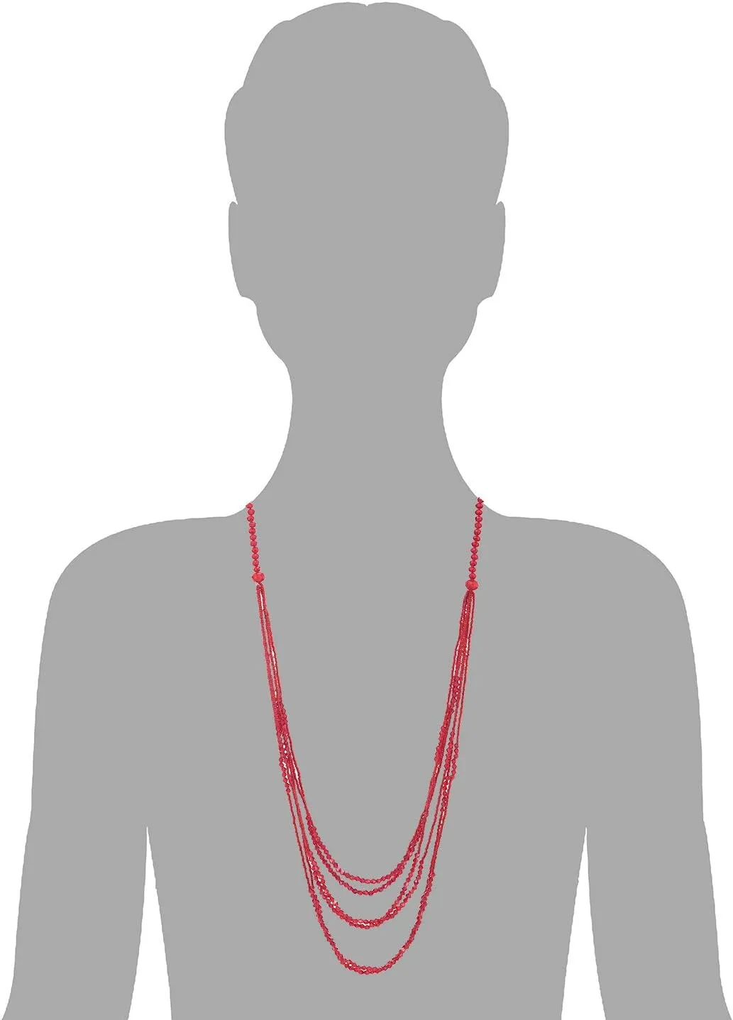 Red Beads Long Statement Necklace Multi-Strand Waterfall Chains with Crystal Beads Charms Pendant