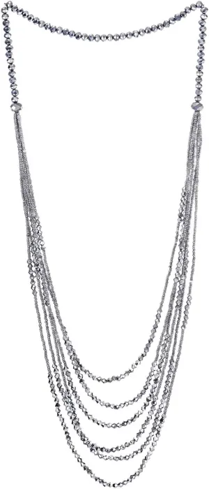 Red Beads Long Statement Necklace Multi-Strand Waterfall Chains with Crystal Beads Charms Pendant