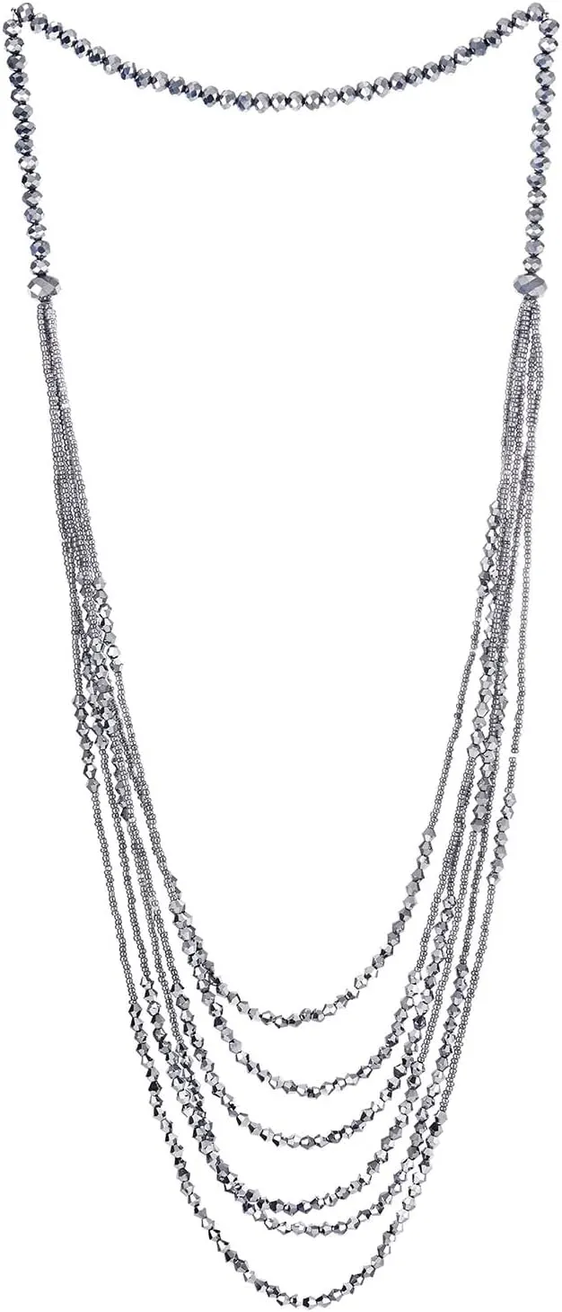 Red Beads Long Statement Necklace Multi-Strand Waterfall Chains with Crystal Beads Charms Pendant