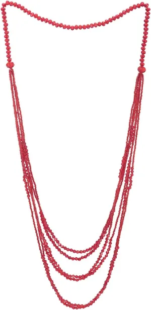 Red Beads Long Statement Necklace Multi-Strand Waterfall Chains with Crystal Beads Charms Pendant