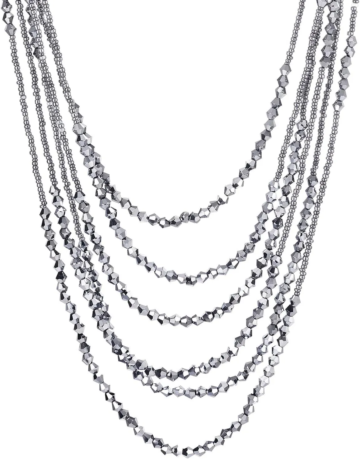 Red Beads Long Statement Necklace Multi-Strand Waterfall Chains with Crystal Beads Charms Pendant