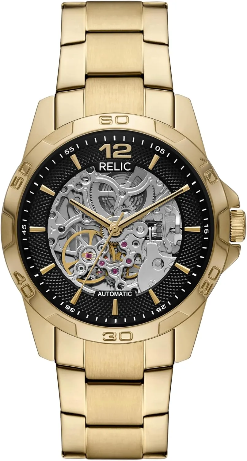RELIC by Fossil Men's Allen Rectangular Black Stainless Steel Bracelet Automatic Watch (Model: ZR77331)