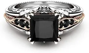Retro Style 925 Silver Set Black Square Diamond Princess Ring Sterling Silver set gem Zircon ring Diamond ring Women's jewelry found Earrings (US Code 6)