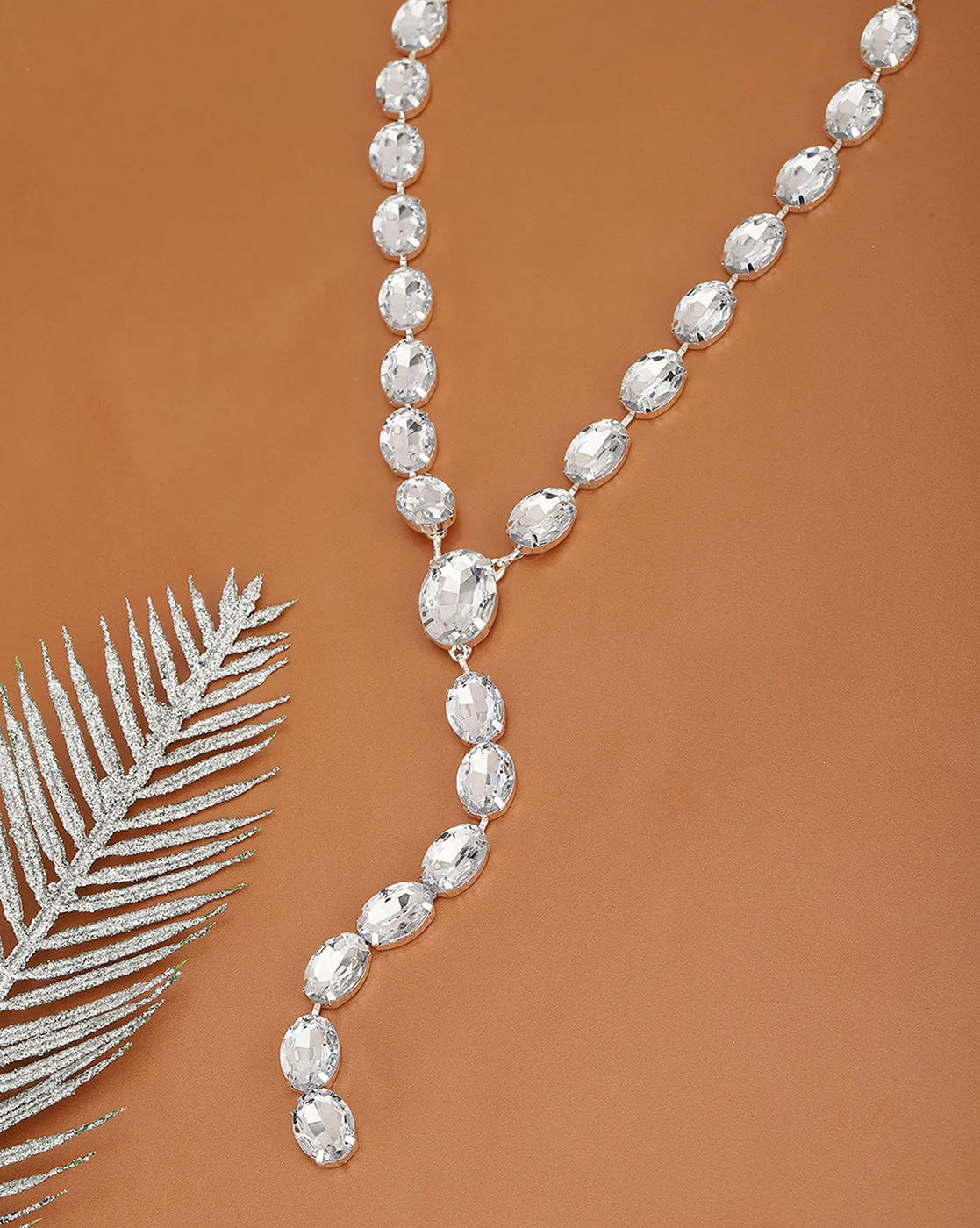 Rhodium Plated With Crystal Fashionable Long Necklace For Women