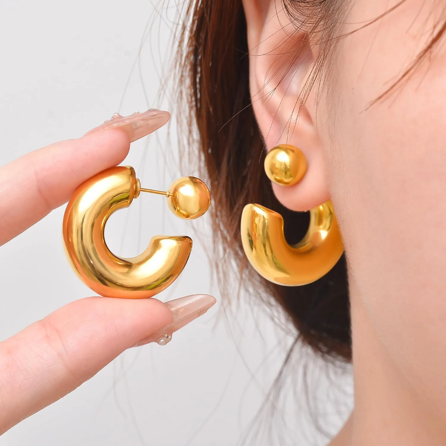 Ritach Chunky Gold Earrings for Women Trendy 14K Thick Gold Hoop Earrings Hypoallergenic Statement Chunky Hoops Jewelry Gifts for Women