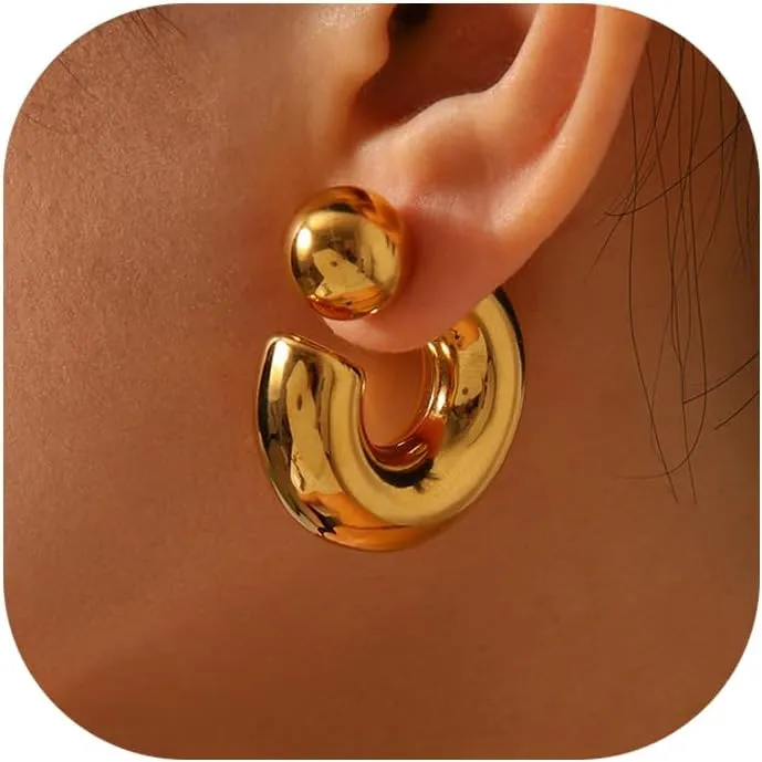 Ritach Chunky Gold Earrings for Women Trendy 14K Thick Gold Hoop Earrings Hypoallergenic Statement Chunky Hoops Jewelry Gifts for Women