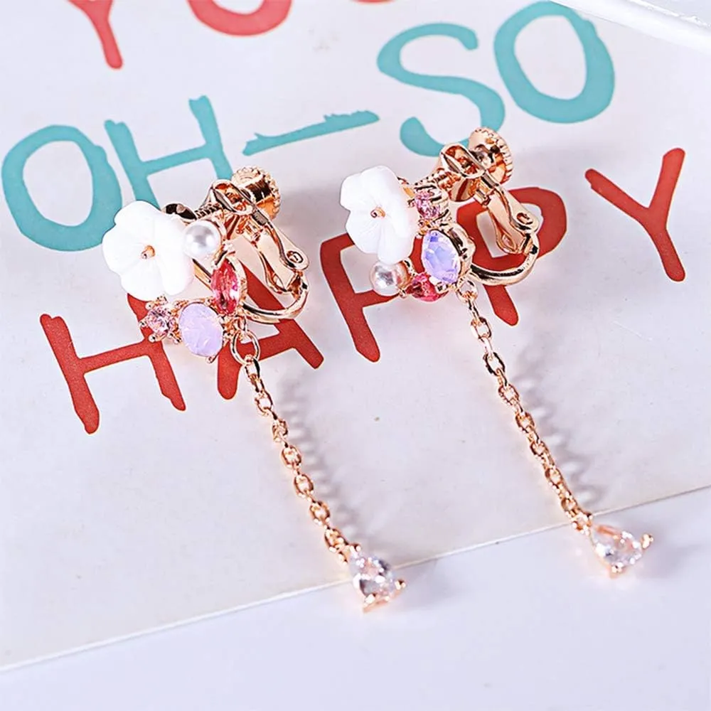 Rose Gold Plated Screw Backing Clip on Earrings No Pierced for Women Party Wedding Hypoallergenic Ear Clip