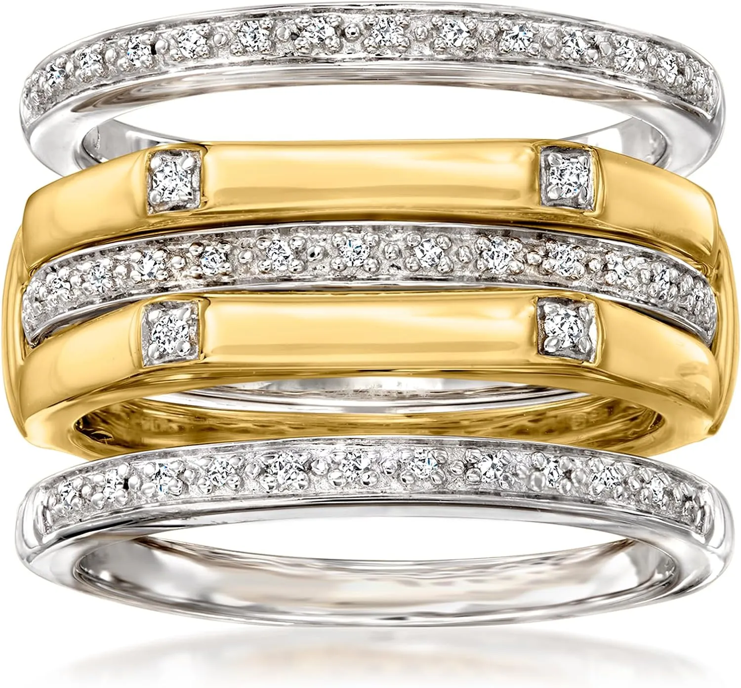 Ross-Simons 0.15 ct. t.w. Diamond Jewelry Set: 4 Stackable Rings in Sterling Silver and 18kt Gold Over Sterling. Size 6
