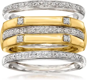 Ross-Simons 0.15 ct. t.w. Diamond Jewelry Set: 4 Stackable Rings in Sterling Silver and 18kt Gold Over Sterling. Size 8