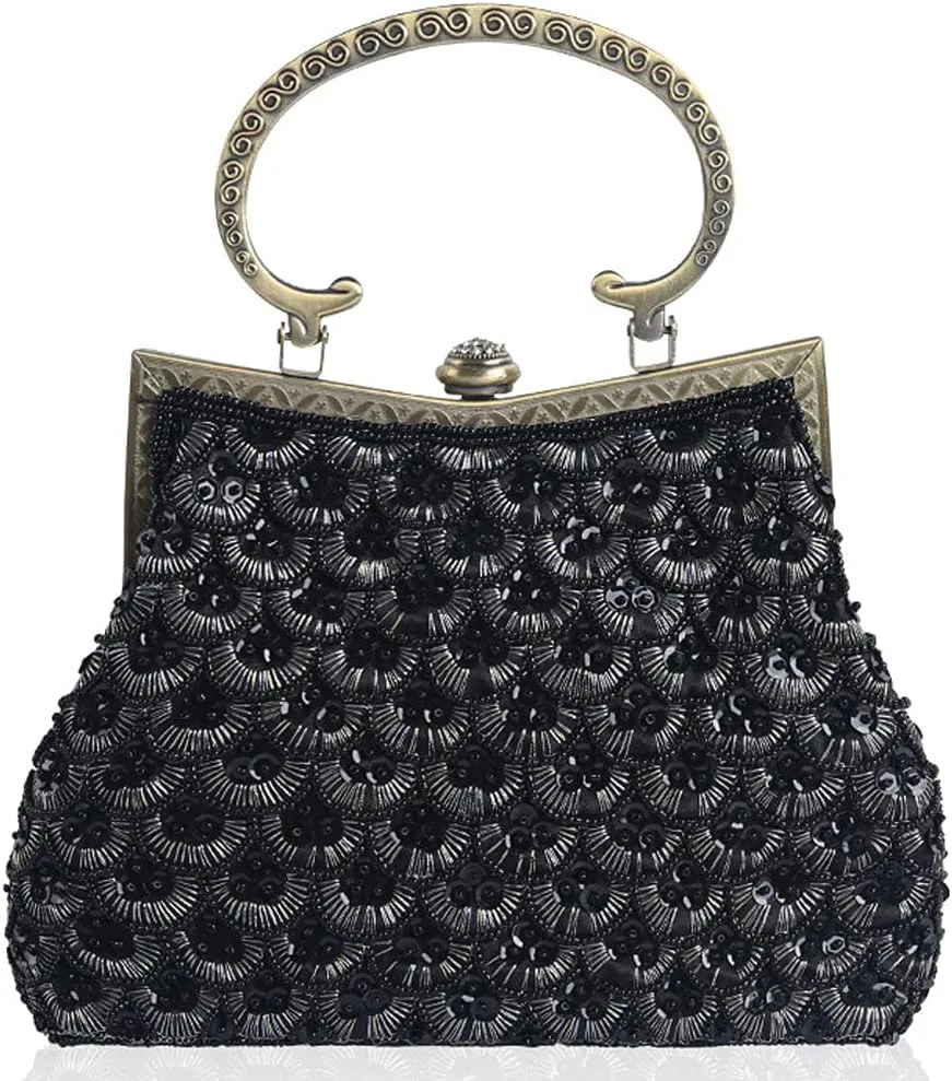 ROUROU Retro Hollow Shoulder Bag for Women Evening Clutch Bag Kiss Lock Crossbody Bag Top Handle Handbag Wedding Purse