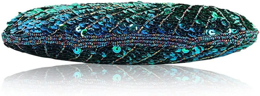 ROUROU Retro Peacock Handbag Sequin Clutch Bag Evening Shoulder Bag Wedding Crossbody Bag Prom Purse