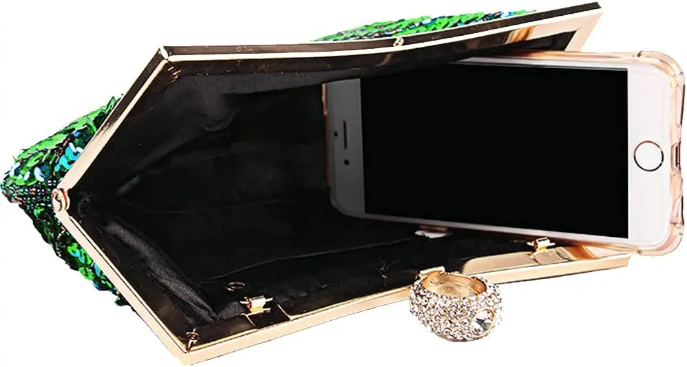 ROUROU Retro Peacock Handbag Sequin Clutch Bag Evening Shoulder Bag Wedding Crossbody Bag Prom Purse