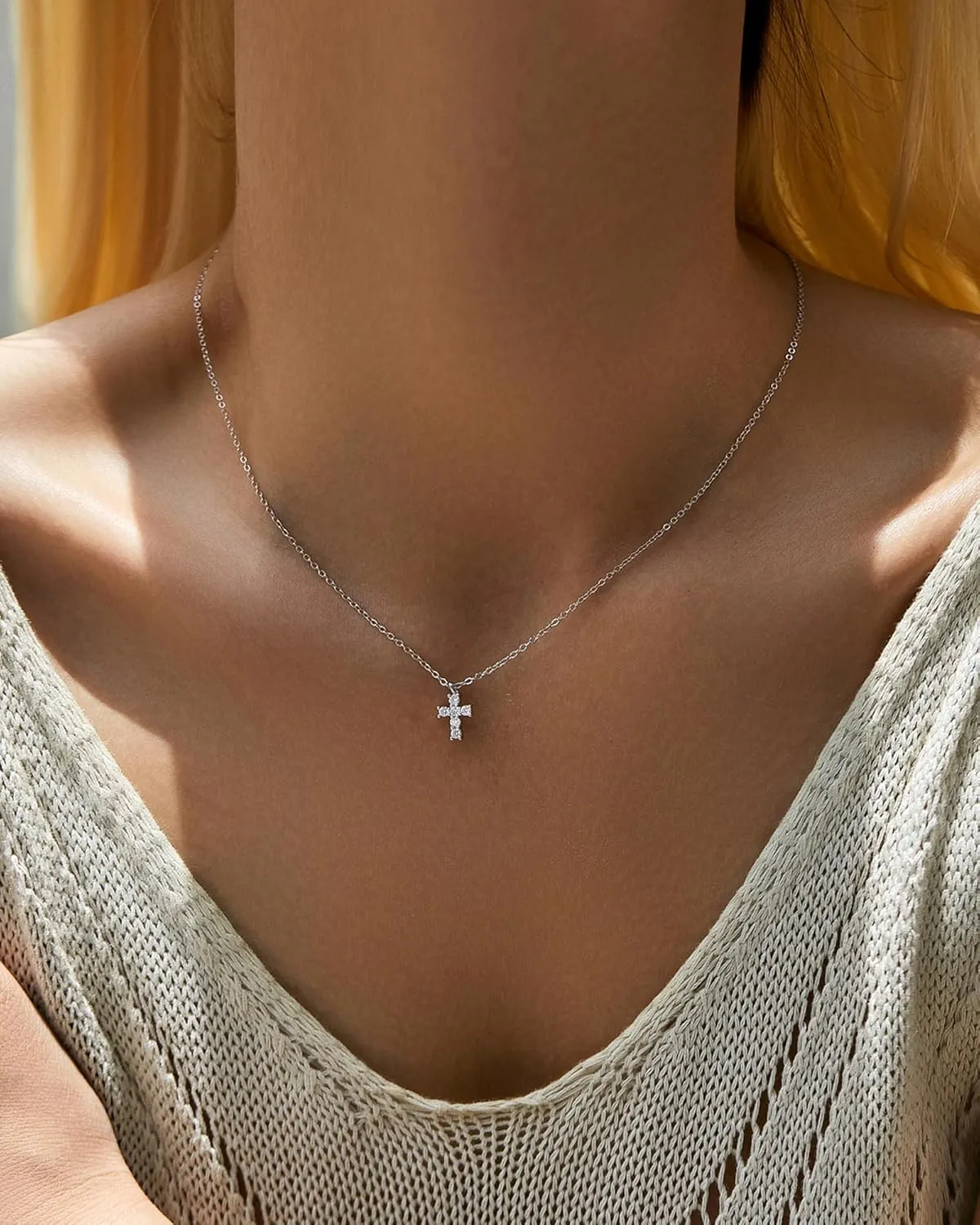 S925 Sterling Silver Tiny Cross Pendant Necklace for Women Dainty Cross Necklaces Mothers Day Birthday Gifts for Women