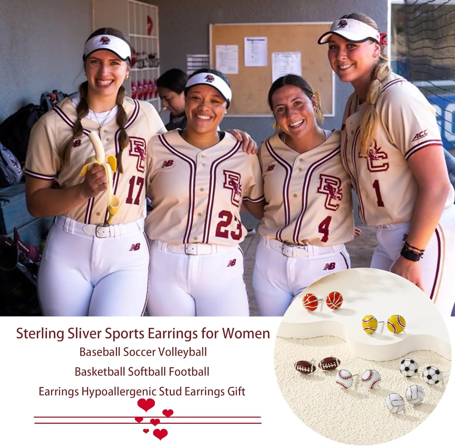 S925 Sterling Sliver Sports Earrings Stud for Teen Girls Kids Baseball/Soccer/Volleyball/Basketball/Softball/Football Hypoallergenic Stud Earrings Game Day Jewelry Gift