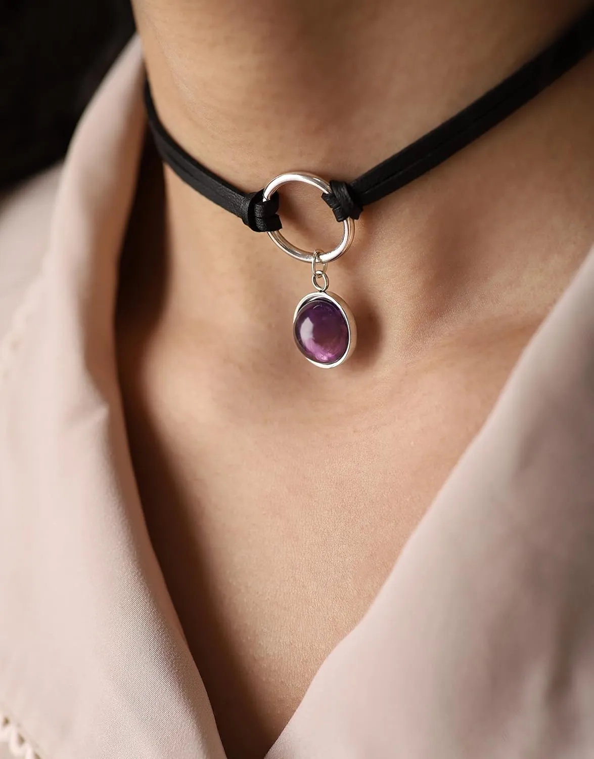 Sacina O Ring Crystal Choker, Black Choker, Boho Hippie Necklace, Gothic Necklace, Christmas Jewelry Gift for Women