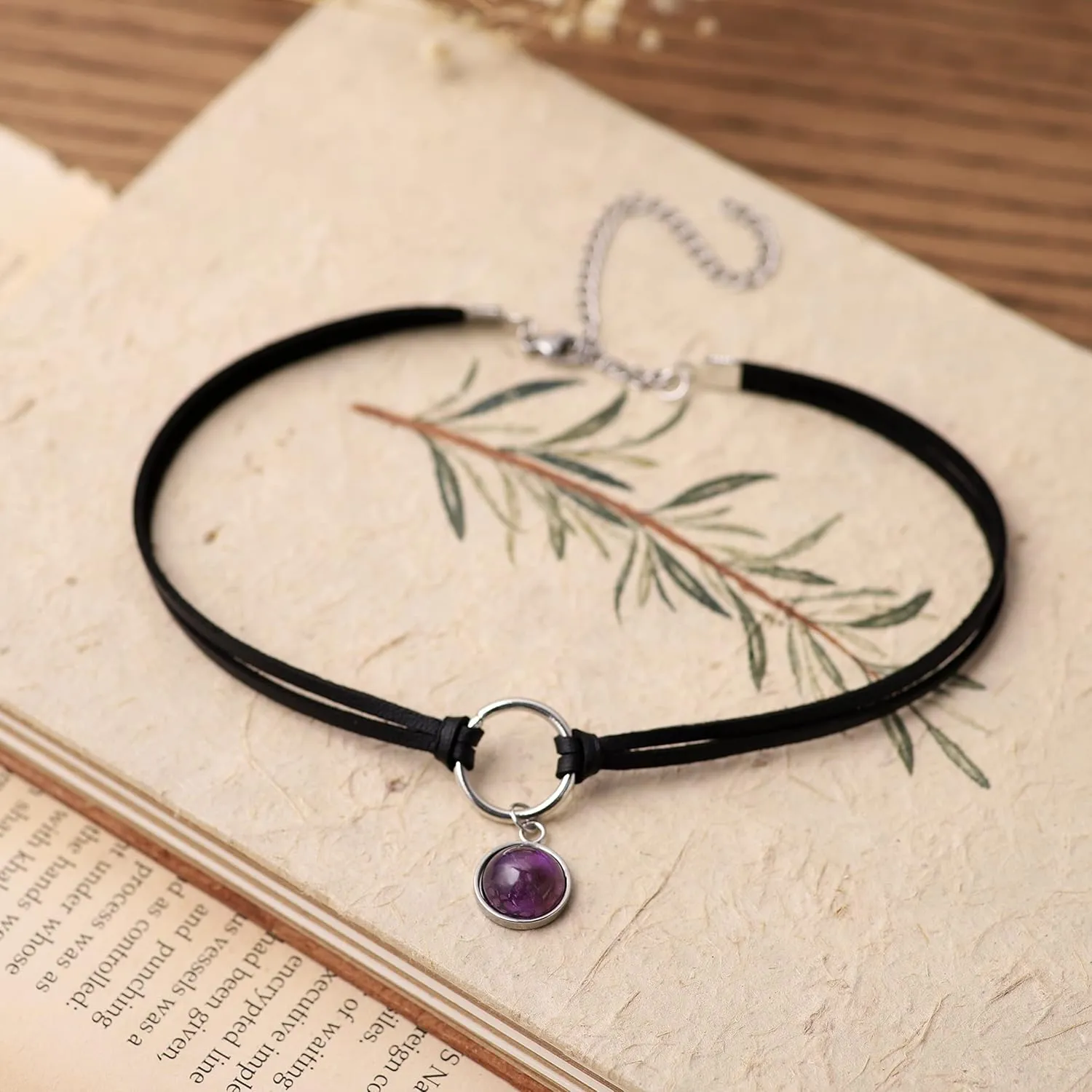 Sacina O Ring Crystal Choker, Black Choker, Boho Hippie Necklace, Gothic Necklace, Christmas Jewelry Gift for Women