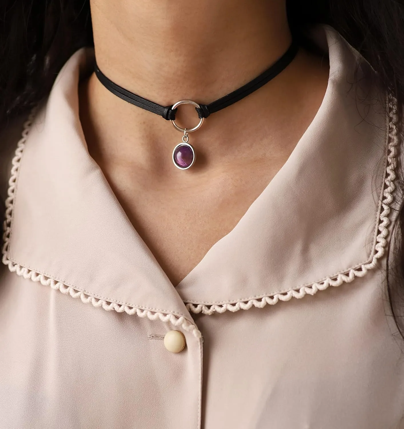 Sacina O Ring Crystal Choker, Black Choker, Boho Hippie Necklace, Gothic Necklace, Christmas Jewelry Gift for Women