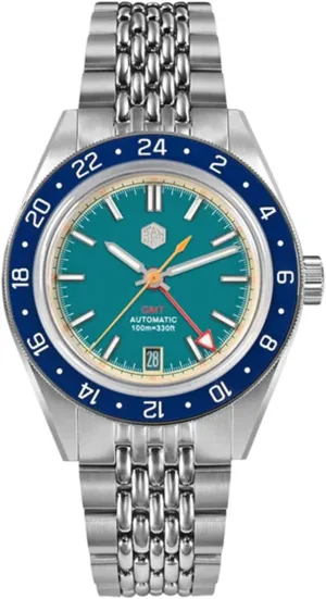 San Martin SN0116G Dive Watches for Men NH34 GMT Watch Mechanical Sapphire Mirror Full Luminous 10ATM Waterproof Wristwatch, 39.5MM Stainless Steel