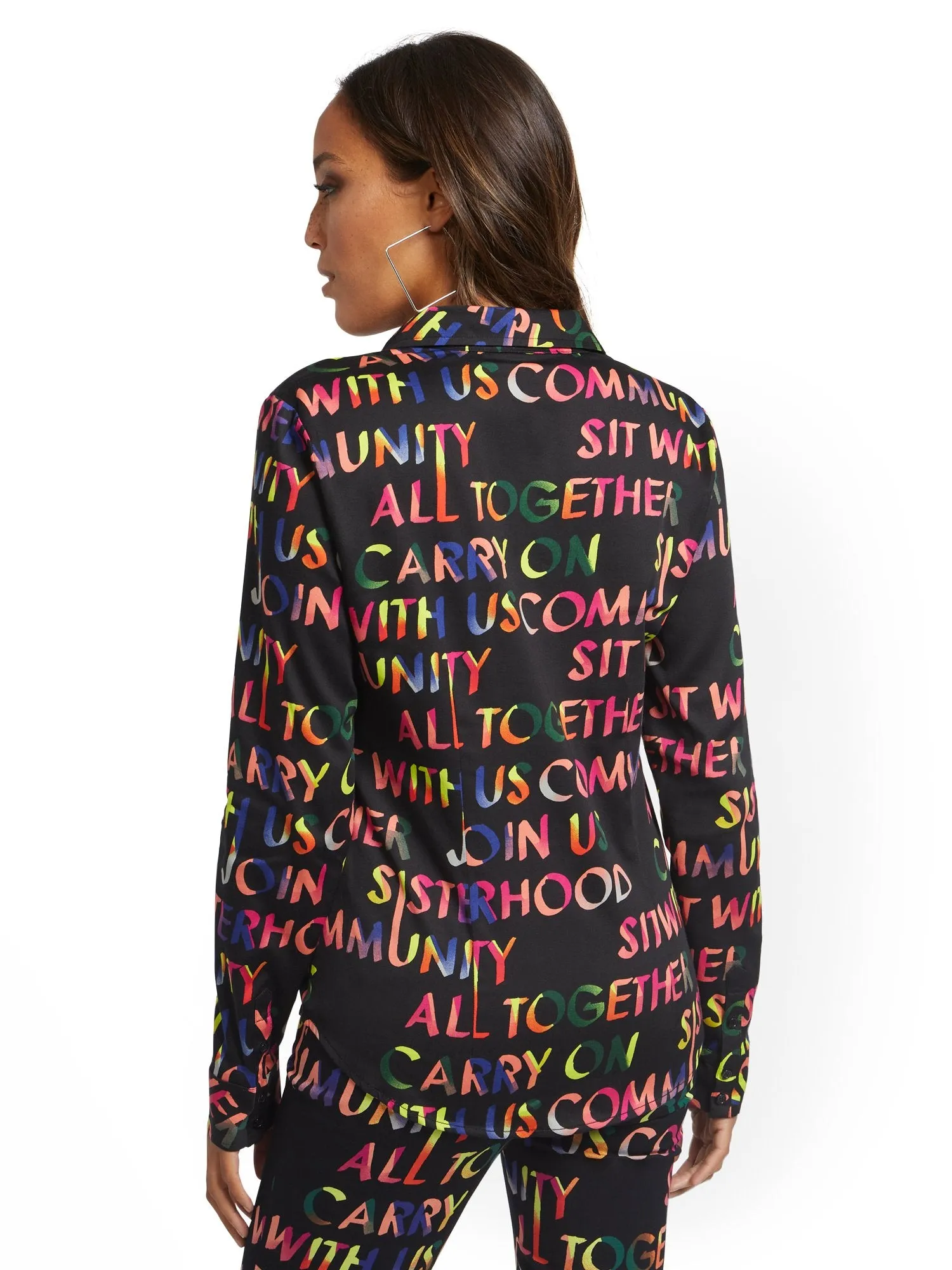Script-Print Ruched Madison Shirt - 7th Avenue