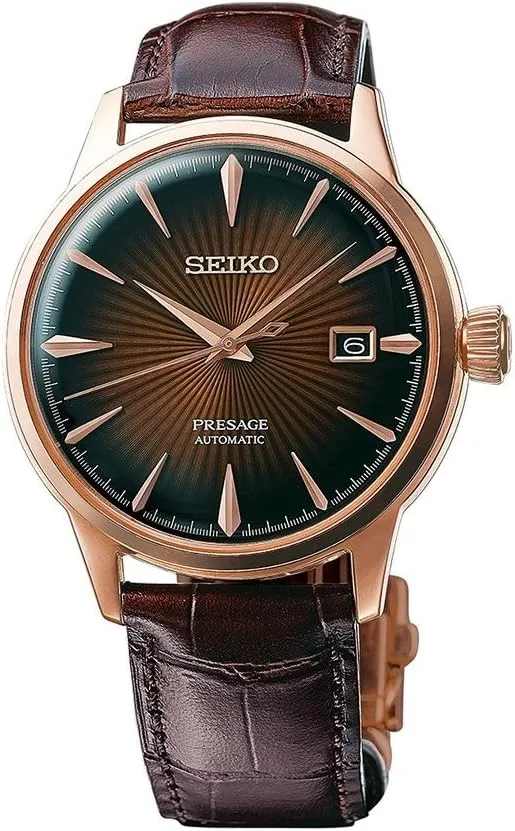 SEIKO Automatic Watch for Men - Presage Cocktail Time - Patterned with Golden Numerals and Date Calendar, 50m Water-Resistant