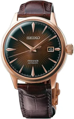 SEIKO Automatic Watch for Men - Presage Cocktail Time - Patterned with Golden Numerals and Date Calendar, 50m Water-Resistant