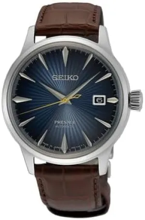 SEIKO SRPK15 Automatic Watch for Men - Presage Collection - Blue Patterned Dial with Stainless Steel Case and Leather Band - Water-Resistant 50M