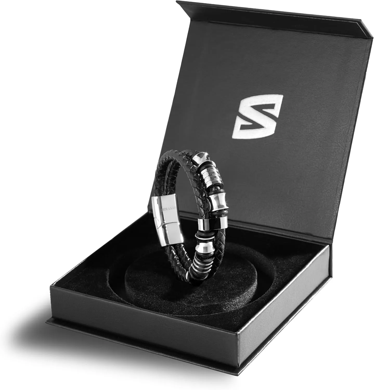 SERASAR Premium Leather Bracelet Men | Stainless Steel Magnetic Clasp | Three Colors | Jewelry Box Included