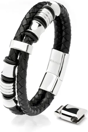 SERASAR Premium Leather Bracelet Men | Stainless Steel Magnetic Clasp | Three Colors | Jewelry Box Included