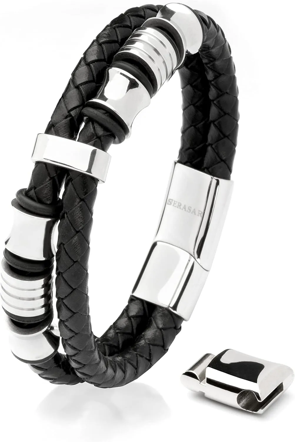 SERASAR Premium Leather Bracelet Men | Stainless Steel Magnetic Clasp | Three Colors | Jewelry Box Included