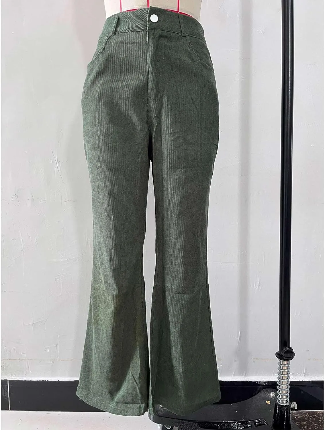 Sexyshine Women's Corduroy Flared Bell Bottom Pants High Waist Solid Color Long Wide Leg Trousers with Pockets