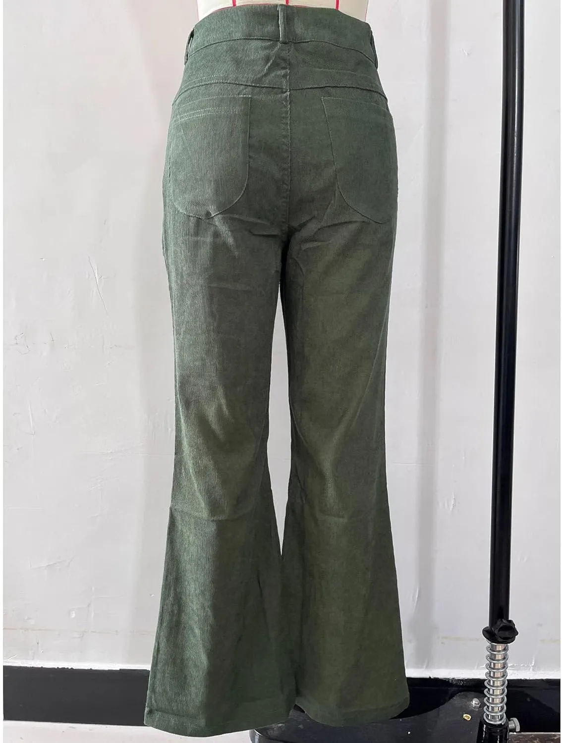 Sexyshine Women's Corduroy Flared Bell Bottom Pants High Waist Solid Color Long Wide Leg Trousers with Pockets