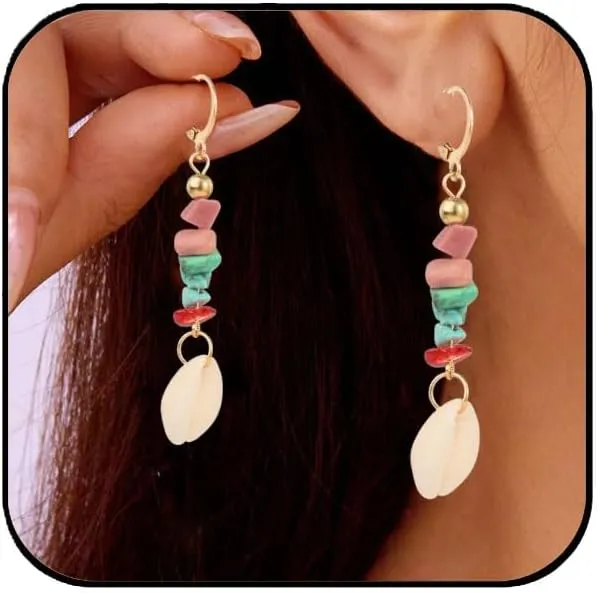 Shell Earrings for Women Boho Gold Turquoise Dangle Earrings Lightweight Alloy Beach Summer Jewelry Hypoallergenic Elegant Statement Earrings for Women