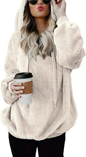 Sherpa Pullover Womens Fleece Sweatshirts Fuzzy Hoodies Fall Outfits Sport Oversized Hoodie Cozy Outerwear with Pocket