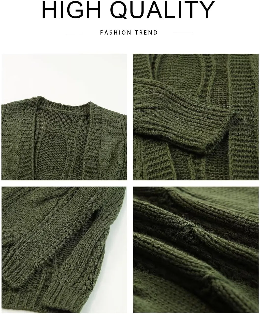 SHEWIN Women Open Front Side Slit 2024 Long Sleeve Oversized Cardigan Sweaters Knit Coats with Pockrts