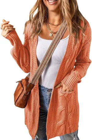 SHEWIN Women Open Front Side Slit 2024 Long Sleeve Oversized Cardigan Sweaters Knit Coats with Pockrts
