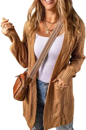 SHEWIN Women Open Front Side Slit 2024 Long Sleeve Oversized Cardigan Sweaters Knit Coats with Pockrts