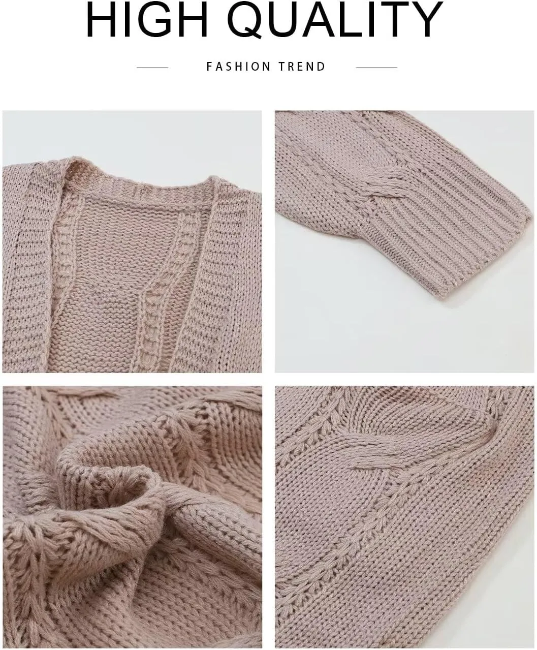 SHEWIN Women Open Front Side Slit 2024 Long Sleeve Oversized Cardigan Sweaters Knit Coats with Pockrts