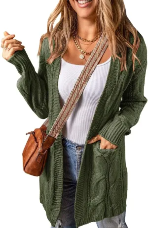 SHEWIN Women Open Front Side Slit 2024 Long Sleeve Oversized Cardigan Sweaters Knit Coats with Pockrts