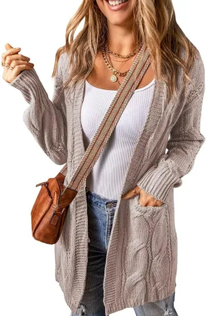SHEWIN Women Open Front Side Slit 2024 Long Sleeve Oversized Cardigan Sweaters Knit Coats with Pockrts