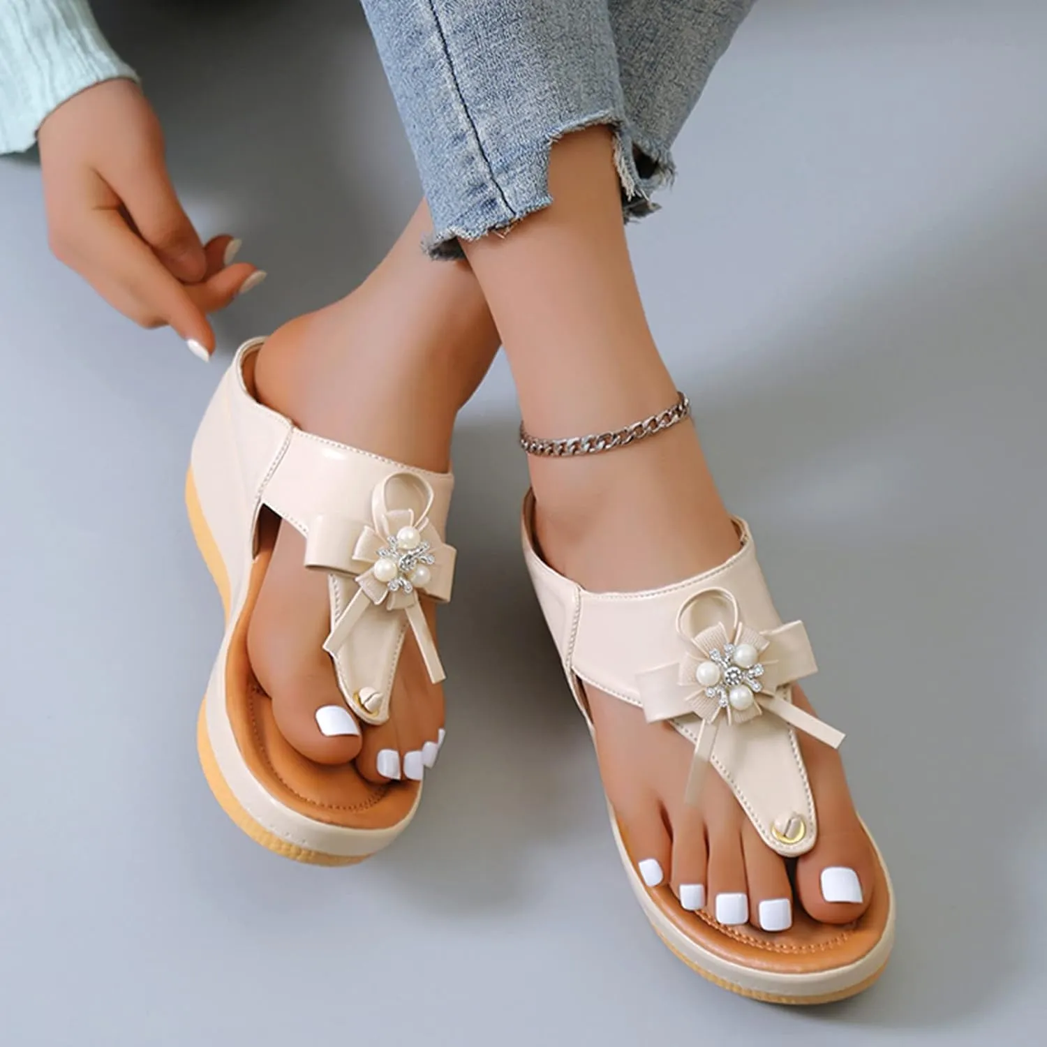 Shoes for Bunions and Wide Feet Sandalias Para Mujer Elegantes Blancas Sandals for Women Dressy Orthopaedic Shoes for Women Arch Support Flip Flops Women 1 Inch Heel Sandals for Women